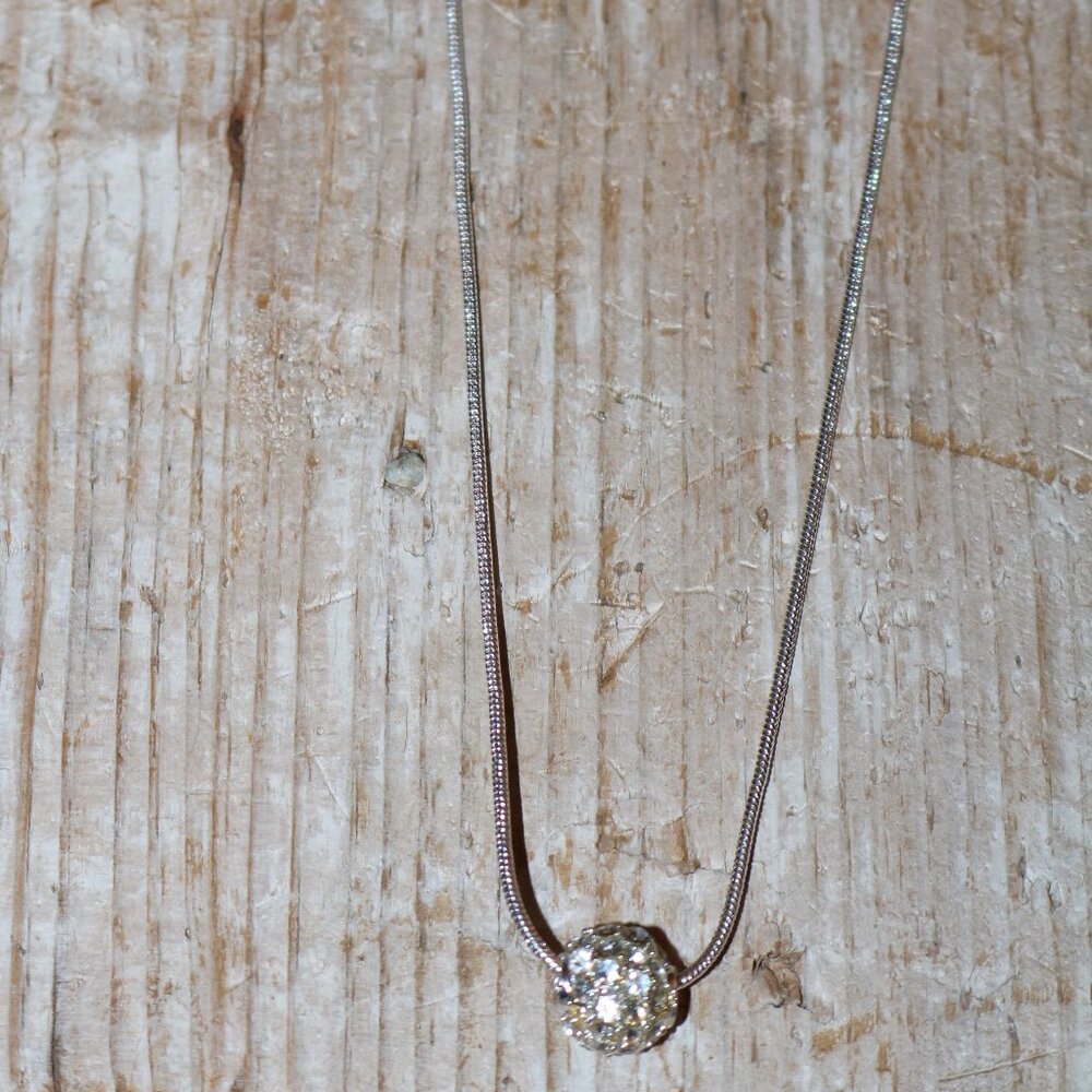 Silver Crystal Sliding Ball Bead Necklace w Matching Stud Earring Set